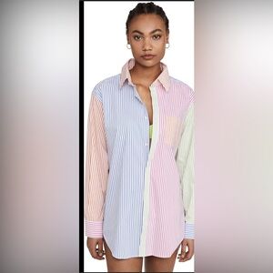 EUC Solid & Striped Oxford Oversized Button Down Tunic Top